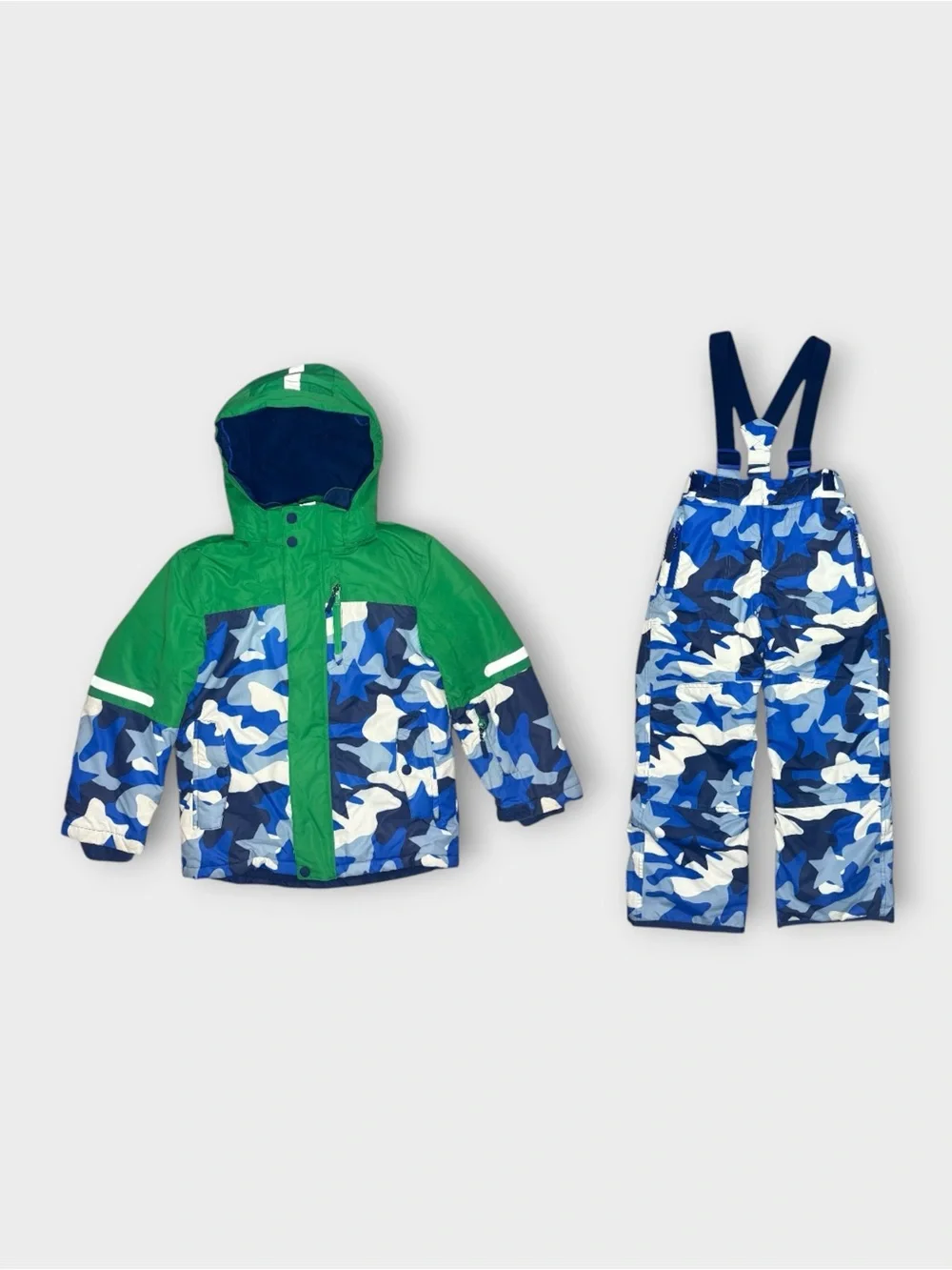 Mini Boden Green Blue Camo All Weather Snow Ski Jacket & Bib